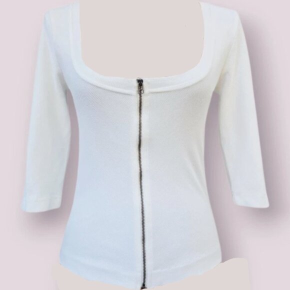Brand New Women's Maeve Ribbed Front-Zip Top - Picture 2 of 4